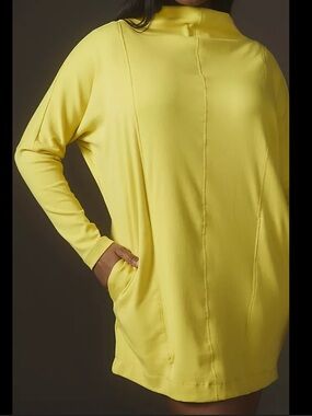 Anthropologie Daily Practice Chartreuse Mock Neck Oversized Tunic Mini Dress Sm